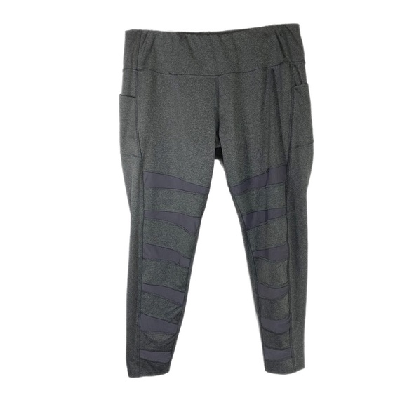 Avia Activewear Stretch Mesh Inset Grey Pull On Leggings - Picture 1 of 9